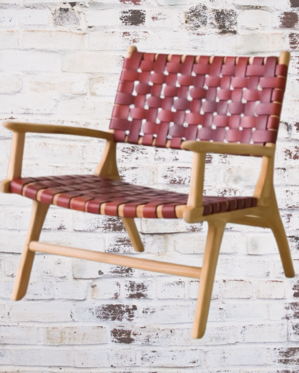 Poltrona Java en madera y cuero vacuno trenzado - Imagen 4