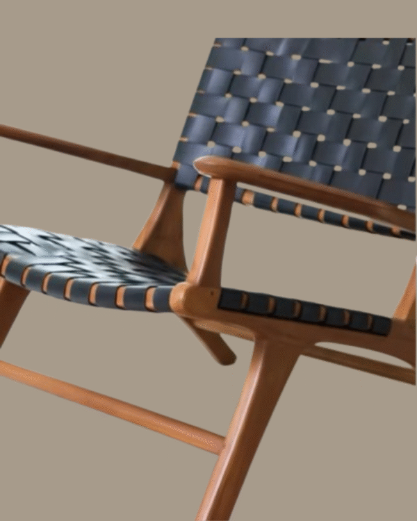 Poltrona Java en madera y cuero vacuno trenzado - Imagen 2